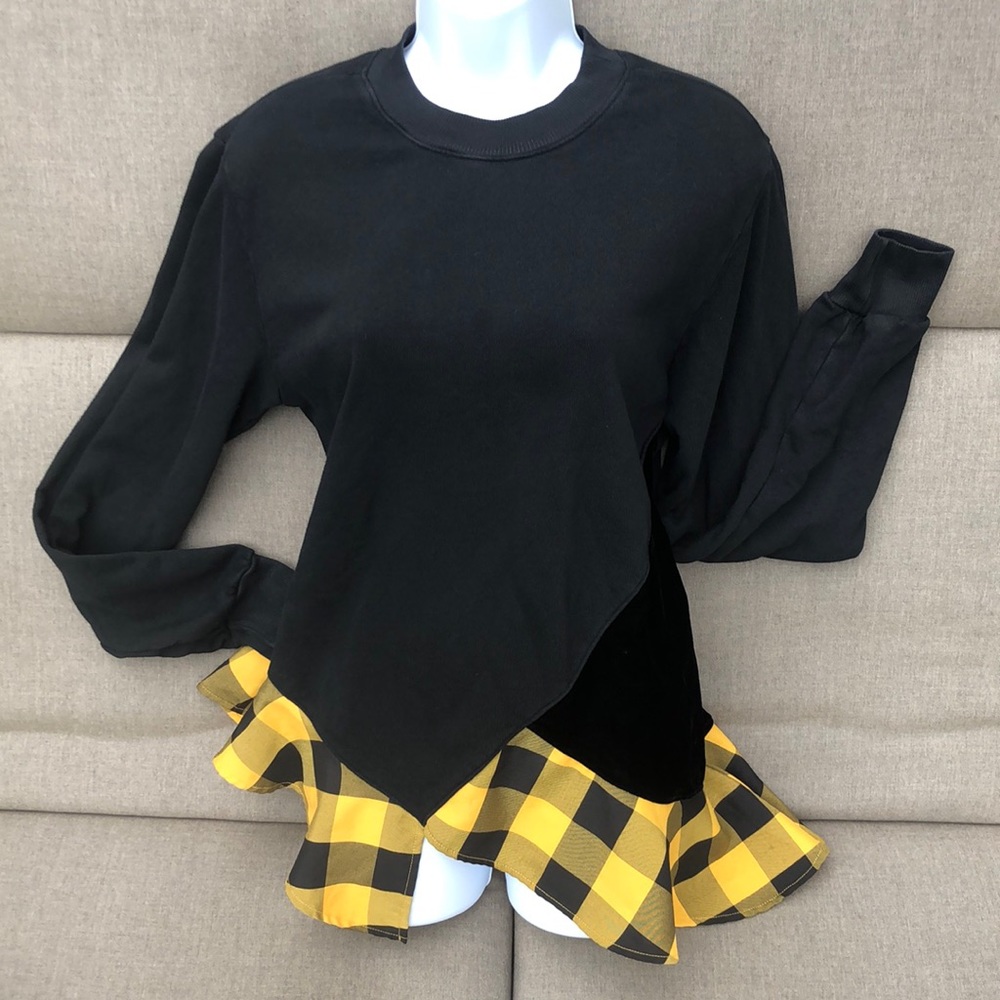 CLU French Terry Sweatshirt with Velvet Accent & Flannel Peplum